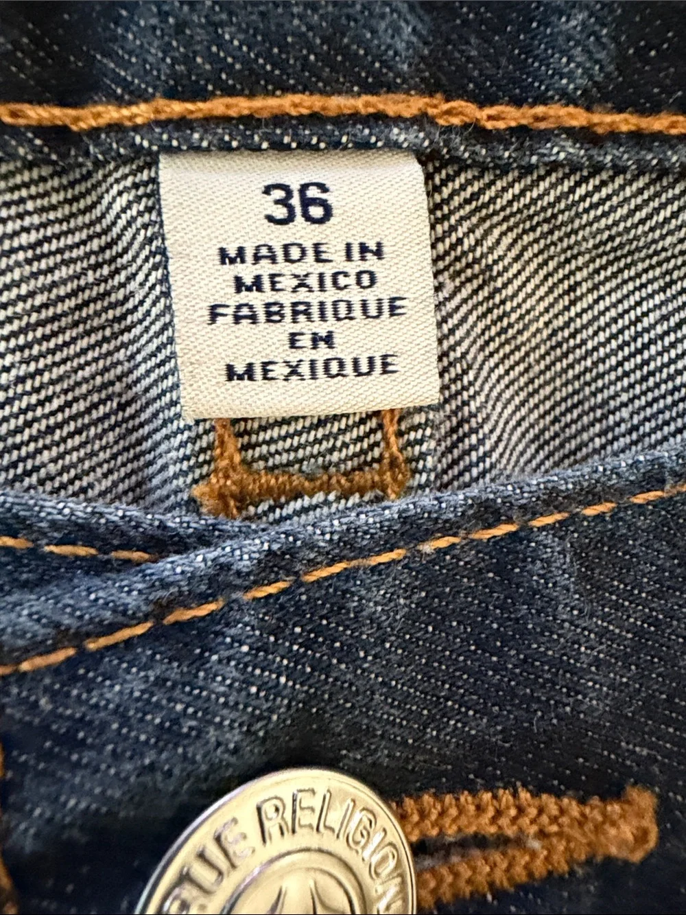 True Religion Dark Blue Straight Leg Jeans with Contrast Stitching